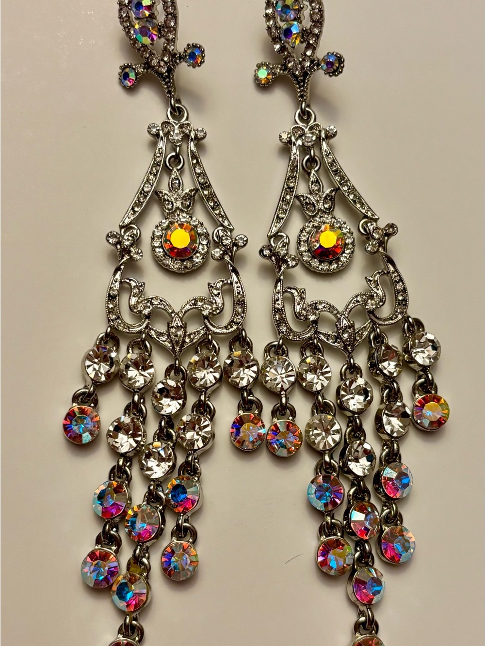 Vintage Style Chandelier Dangle Earrings AB Rhinestone Festival Pageant Drop